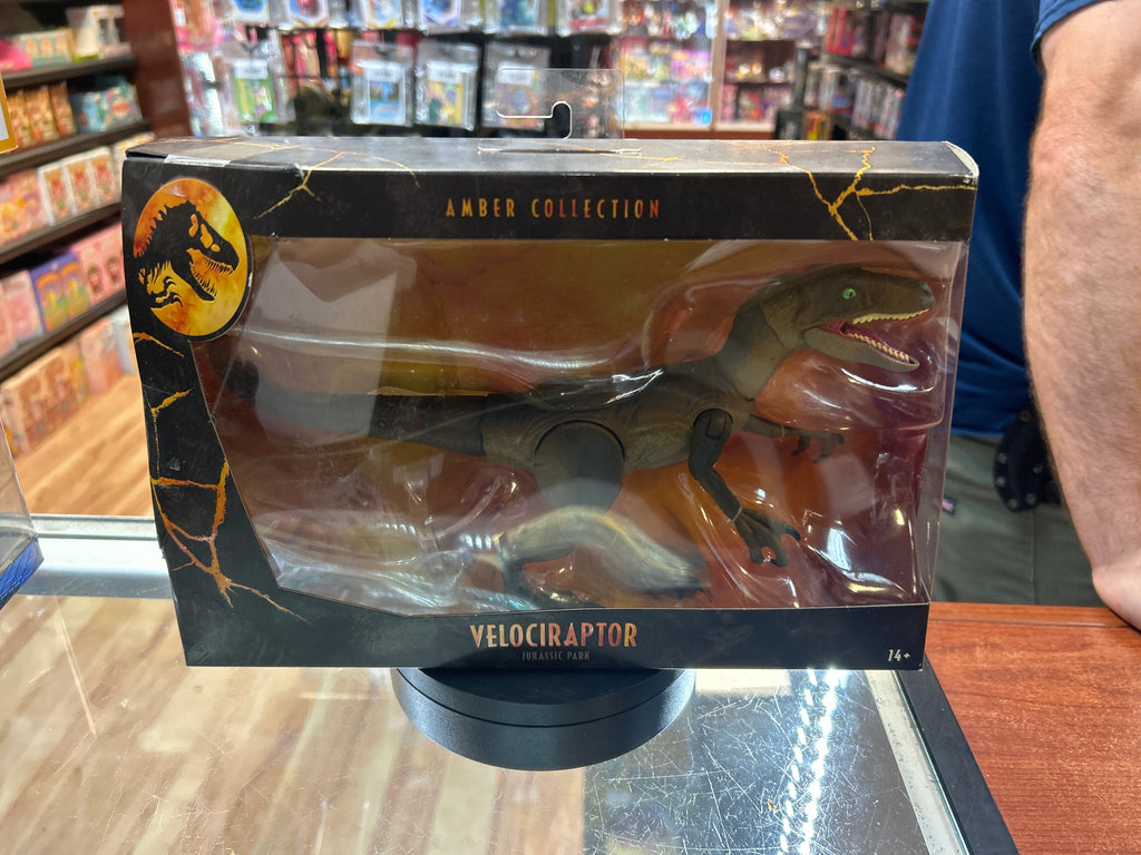 Velociraptor Brown (Jurassic Park Amber Collection, Mattel) **SEALED** product image 1, provided for visual reference and