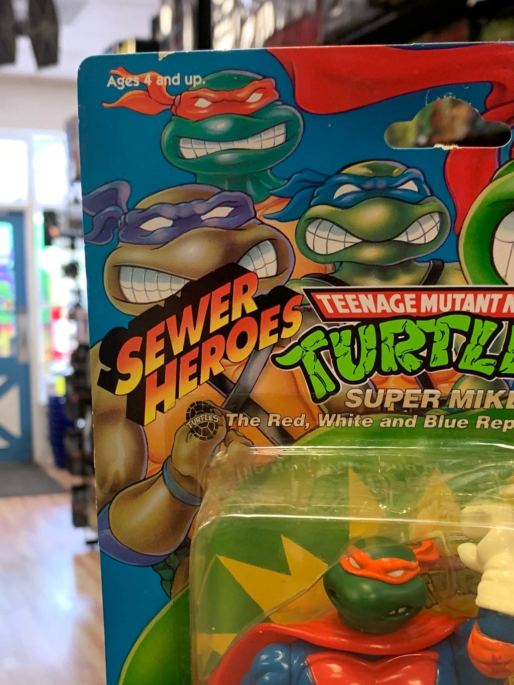 Sewer Heroes Super Mike 0091 (Vintage TMNT Ninja Turtles, Playmates) Sealed product image 2, provided for visual reference