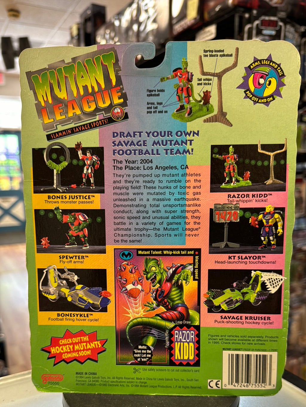 Razor Kidd with Tail Whippin Kicks (Vintage Mutant League, Galoob) Sealed product image 9, provided for visual reference and