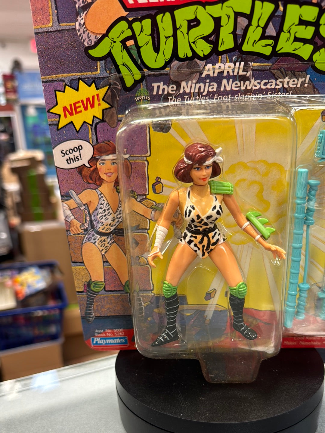 Ninja Newscaster April 0115 (Vintage TMNT Ninja Turtles, Playmates) Sealed product image 5, provided for visual reference