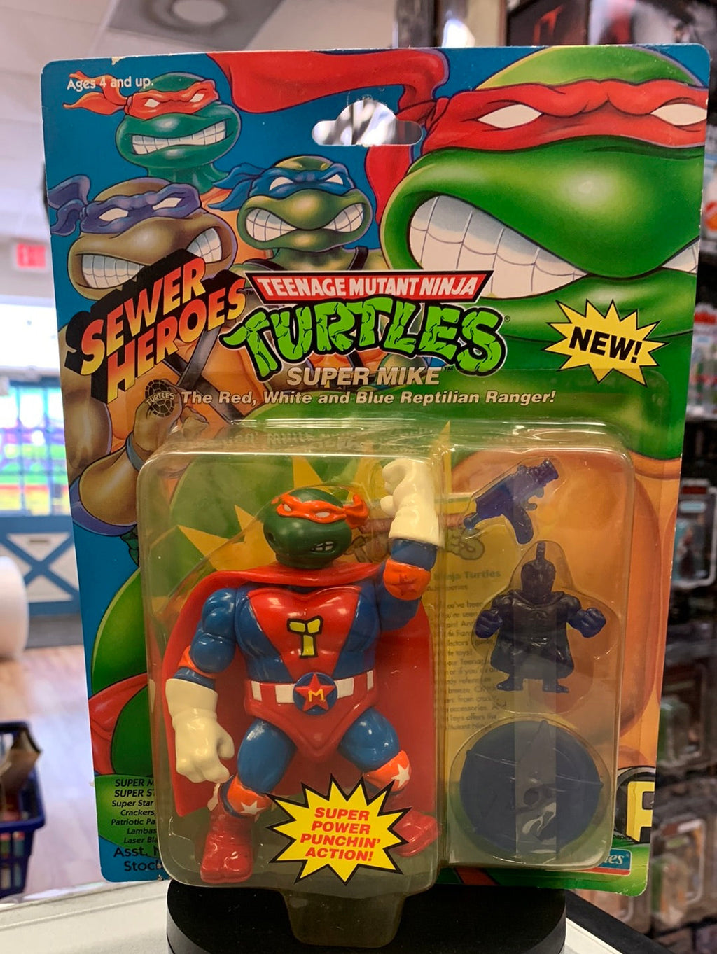 Sewer Heroes Super Mike 0091 (Vintage TMNT Ninja Turtles, Playmates) Sealed product image 1, provided for visual reference