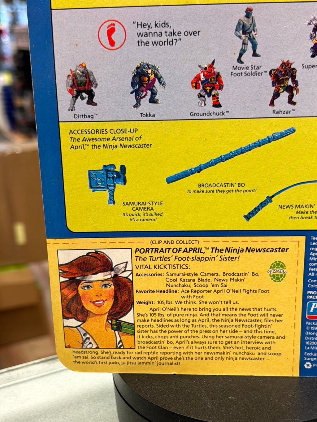 Ninja Newscaster April 0115 (Vintage TMNT Ninja Turtles, Playmates) Sealed product image 12, provided for visual reference