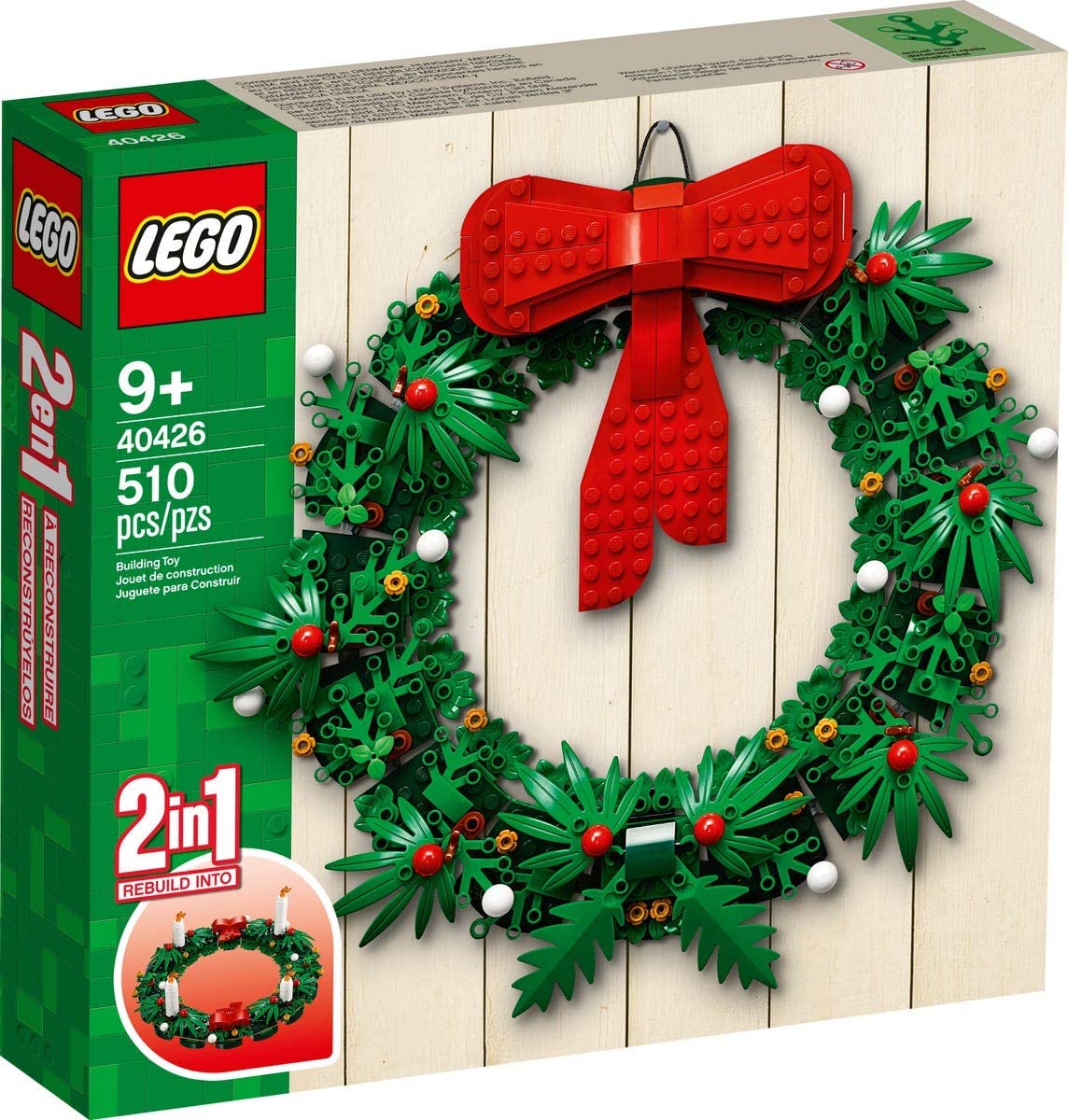 40426 Iconic Christmas 2-in-1 Wreath with Big Red Bow and Advent product image 1, provided for visual reference and product