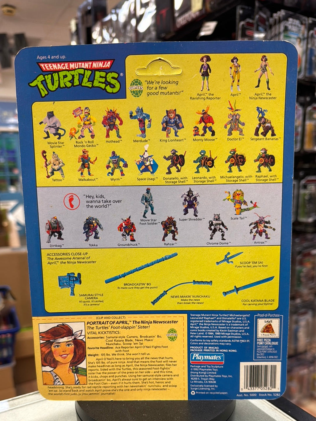 Ninja Newscaster April 0115 (Vintage TMNT Ninja Turtles, Playmates) Sealed product image 8, provided for visual reference