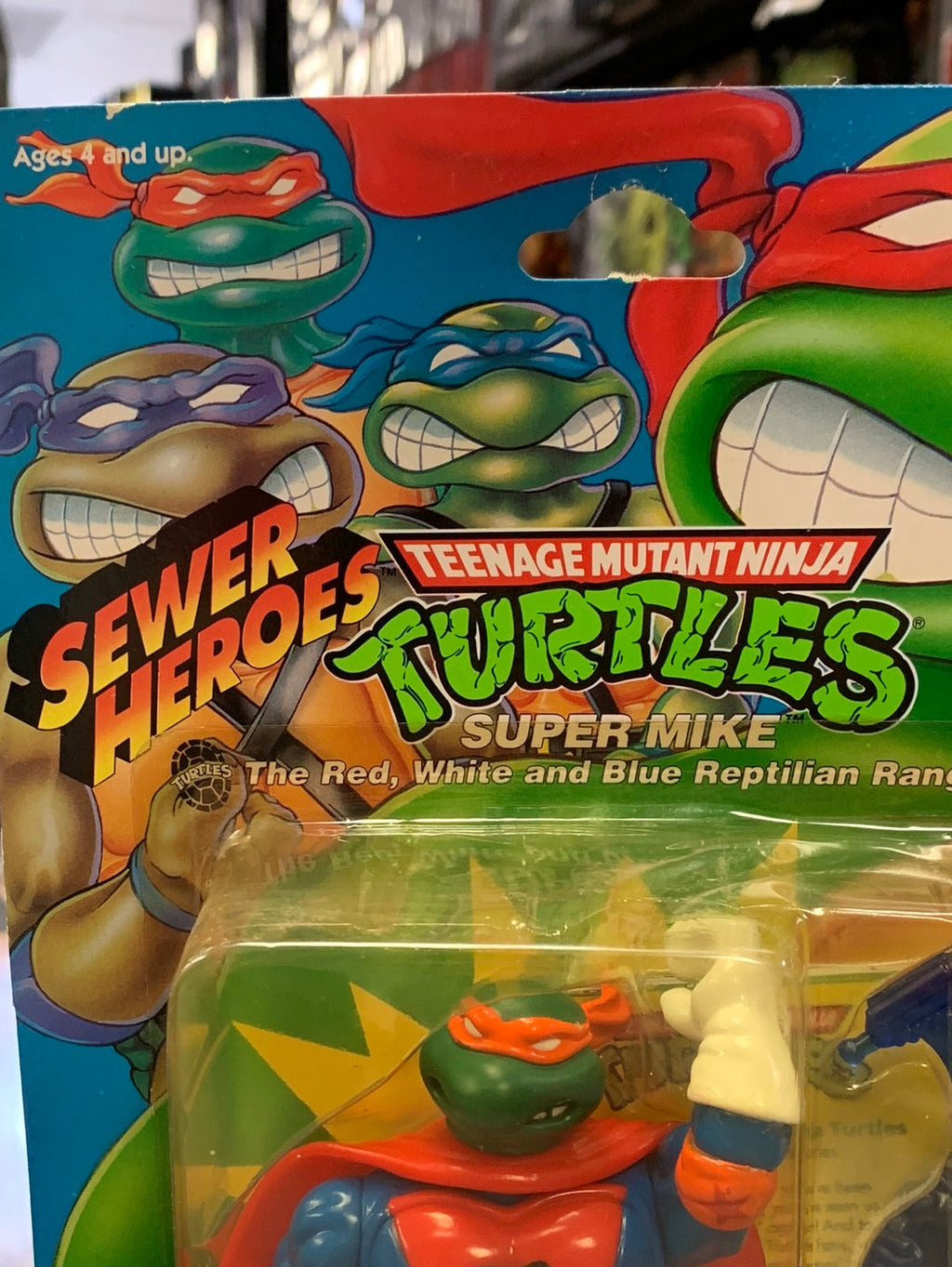 Sewer Heroes Super Mike 0091 (Vintage TMNT Ninja Turtles, Playmates) Sealed product image 3, provided for visual reference