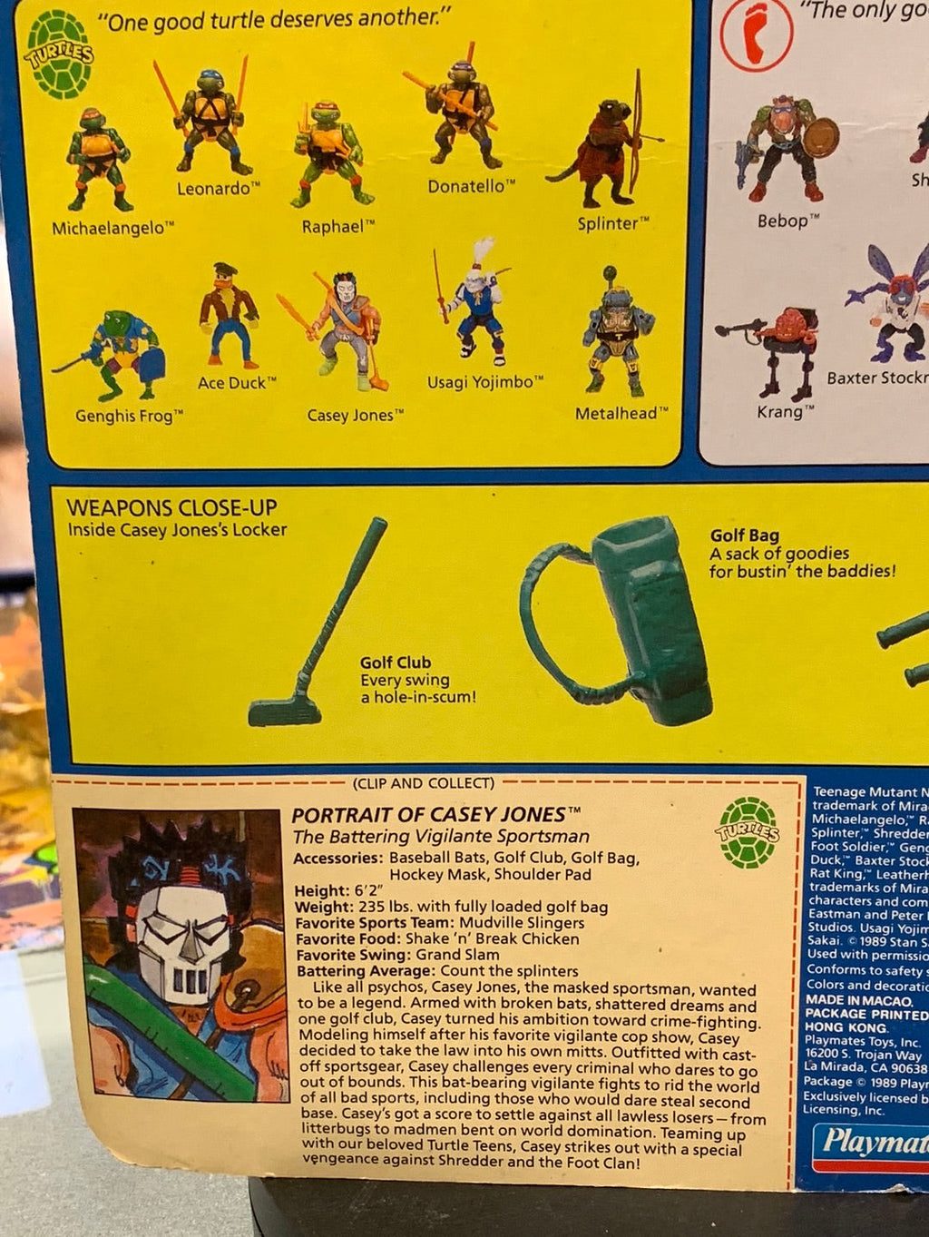 Caset Jones 19 Back 0085 (Vintage TMNT Ninja Turtles, Playmates) Sealed product image 17, provided for visual reference and