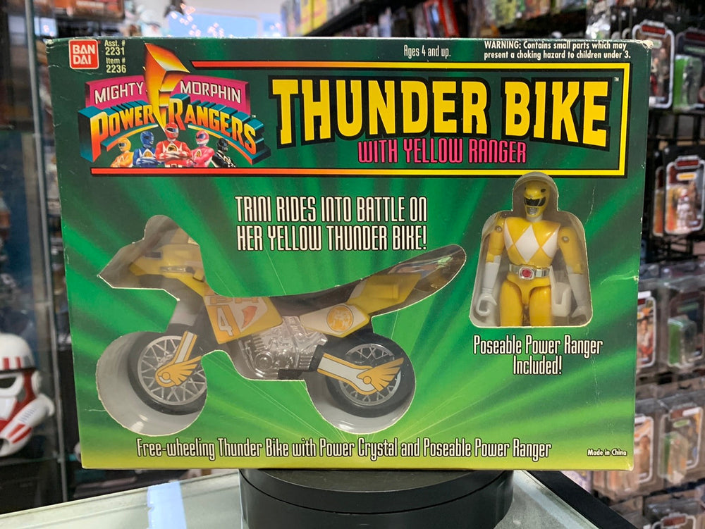Yellow Ranger with Thunder Bike (Vintage MMPR Power Rangers, Bandai)