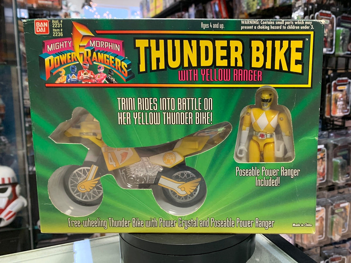 Yellow Ranger with Thunder Bike (Vintage MMPR Power Rangers, Bandai) product image 1, provided for visual reference and