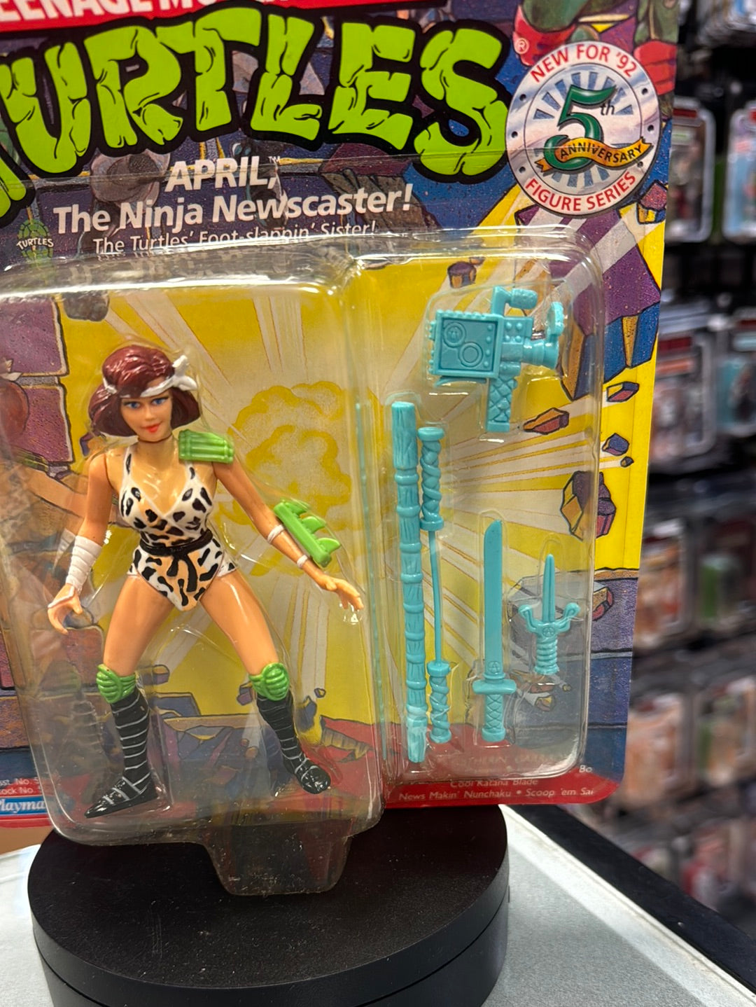 Ninja Newscaster April 0115 (Vintage TMNT Ninja Turtles, Playmates) Sealed product image 4, provided for visual reference