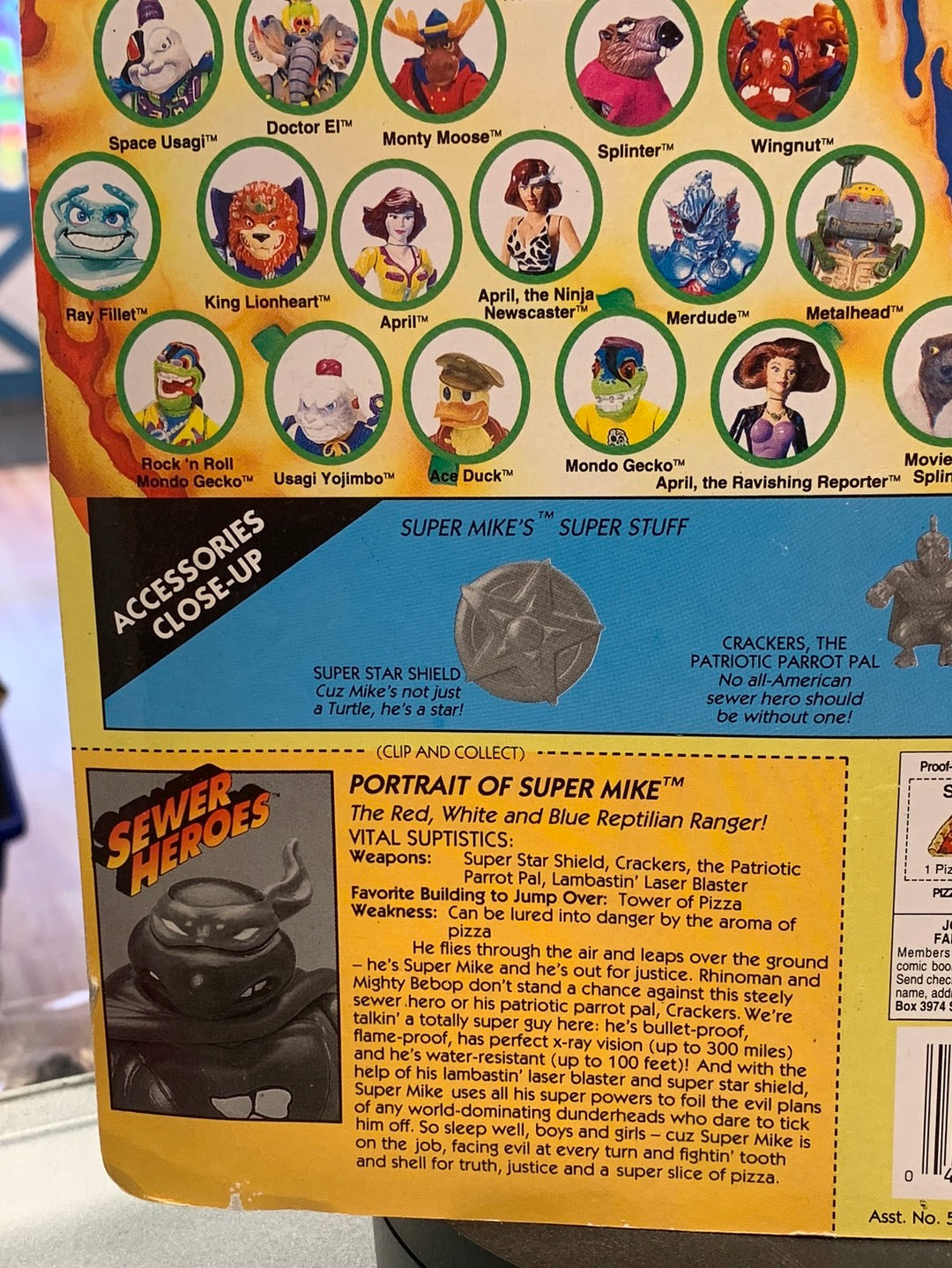 Sewer Heroes Super Mike 0091 (Vintage TMNT Ninja Turtles, Playmates) Sealed product image 14, provided for visual reference