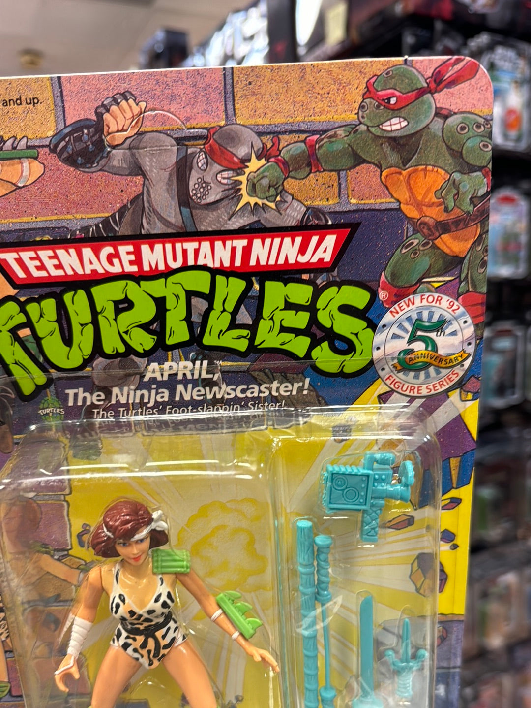Ninja Newscaster April 0115 (Vintage TMNT Ninja Turtles, Playmates) Sealed product image 3, provided for visual reference