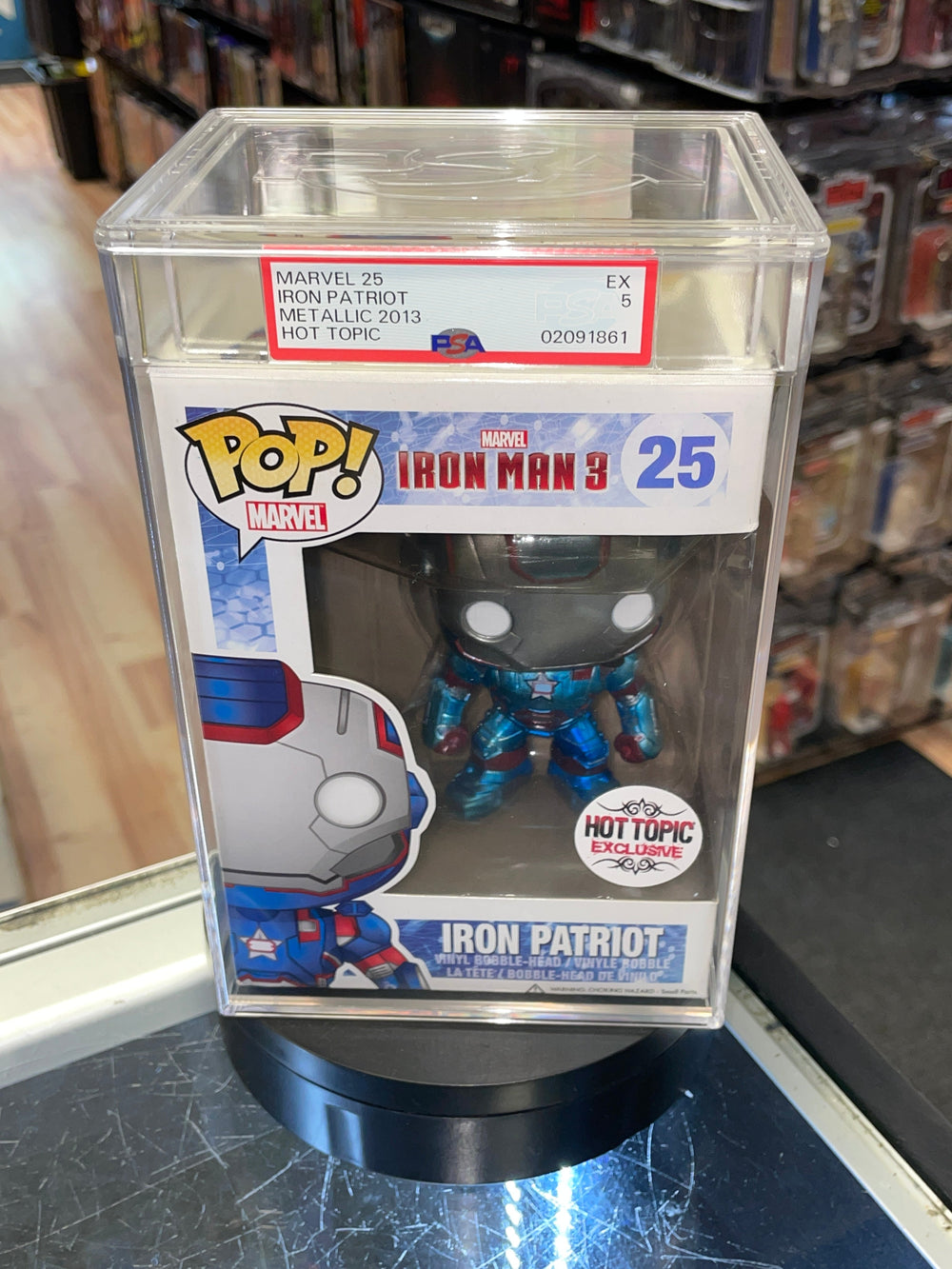 White Sticker Hot Topic Metallic Iron Patriot 24 (Funko Pop! Marvel) **PSA Graded 5**