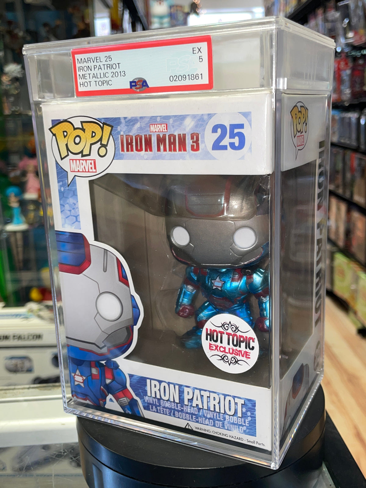 White Sticker Hot Topic Metallic Iron Patriot 24 (Funko Pop! Marvel) **PSA Graded 5** product image 2, provided for visual