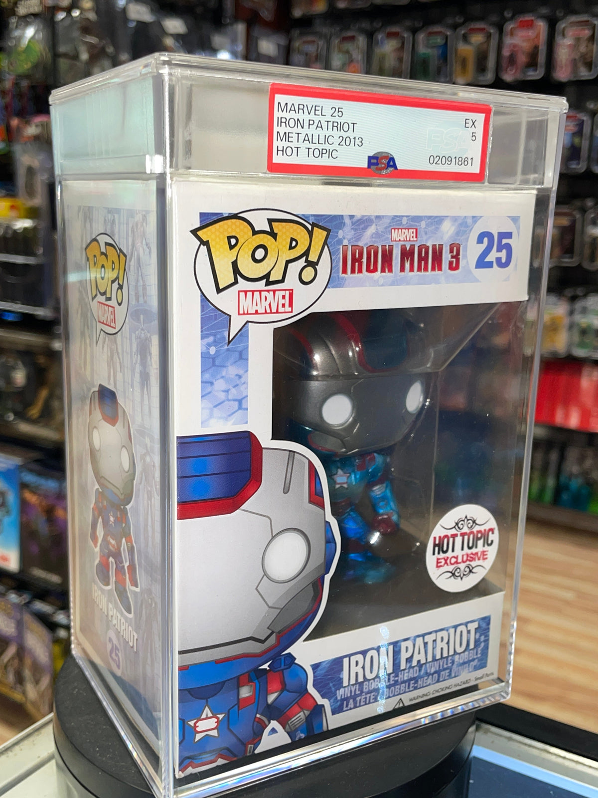 White Sticker Hot Topic Metallic Iron Patriot 24 (Funko Pop! Marvel) **PSA Graded 5** product image 3, provided for visual