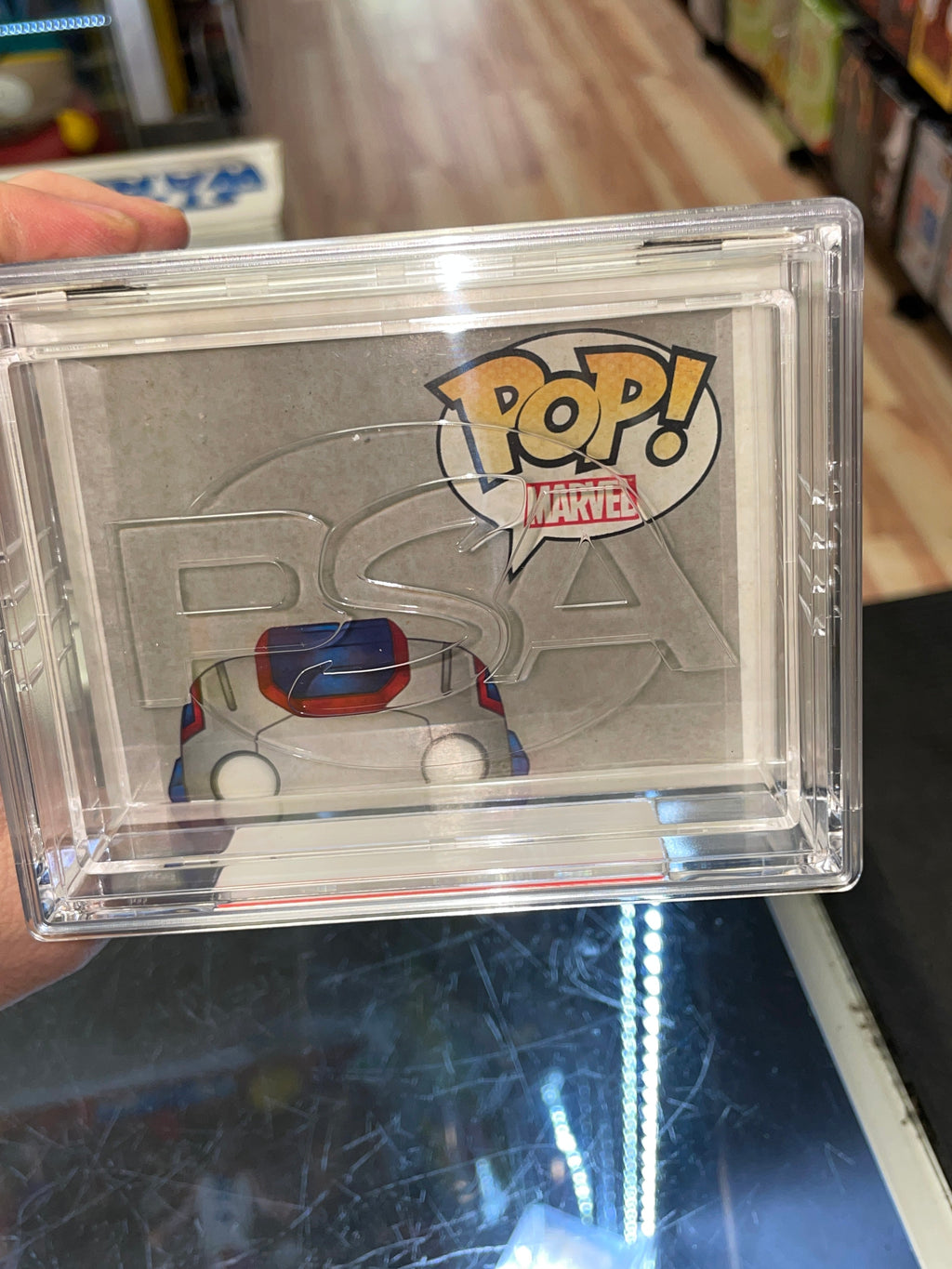 White Sticker Hot Topic Metallic Iron Patriot 24 (Funko Pop! Marvel) **PSA Graded 5** product image 4, provided for visual