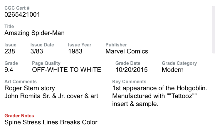 Amazing Spider-Man 238 (CGC Graded 9.4, Marvel) 1st App Hobgoblin product image 19, provided for visual reference and
