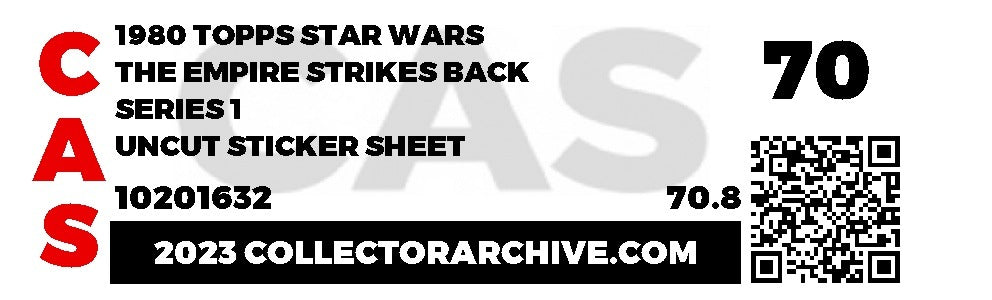 Vintage 1980 Topps ESB Series 1 Uncut Sticker Sheet (Star Wars, CAS 70 Grade) product image 2, provided for visual reference